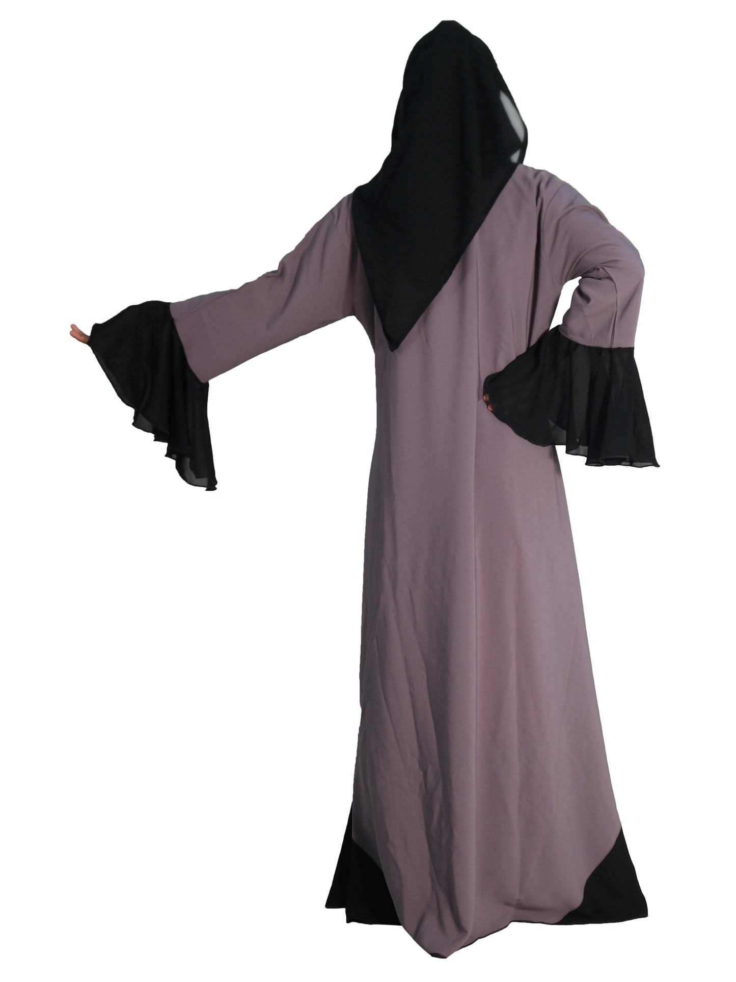 Beautiful Self Design Beige Frill Art Silk Abaya With Hijab_0631