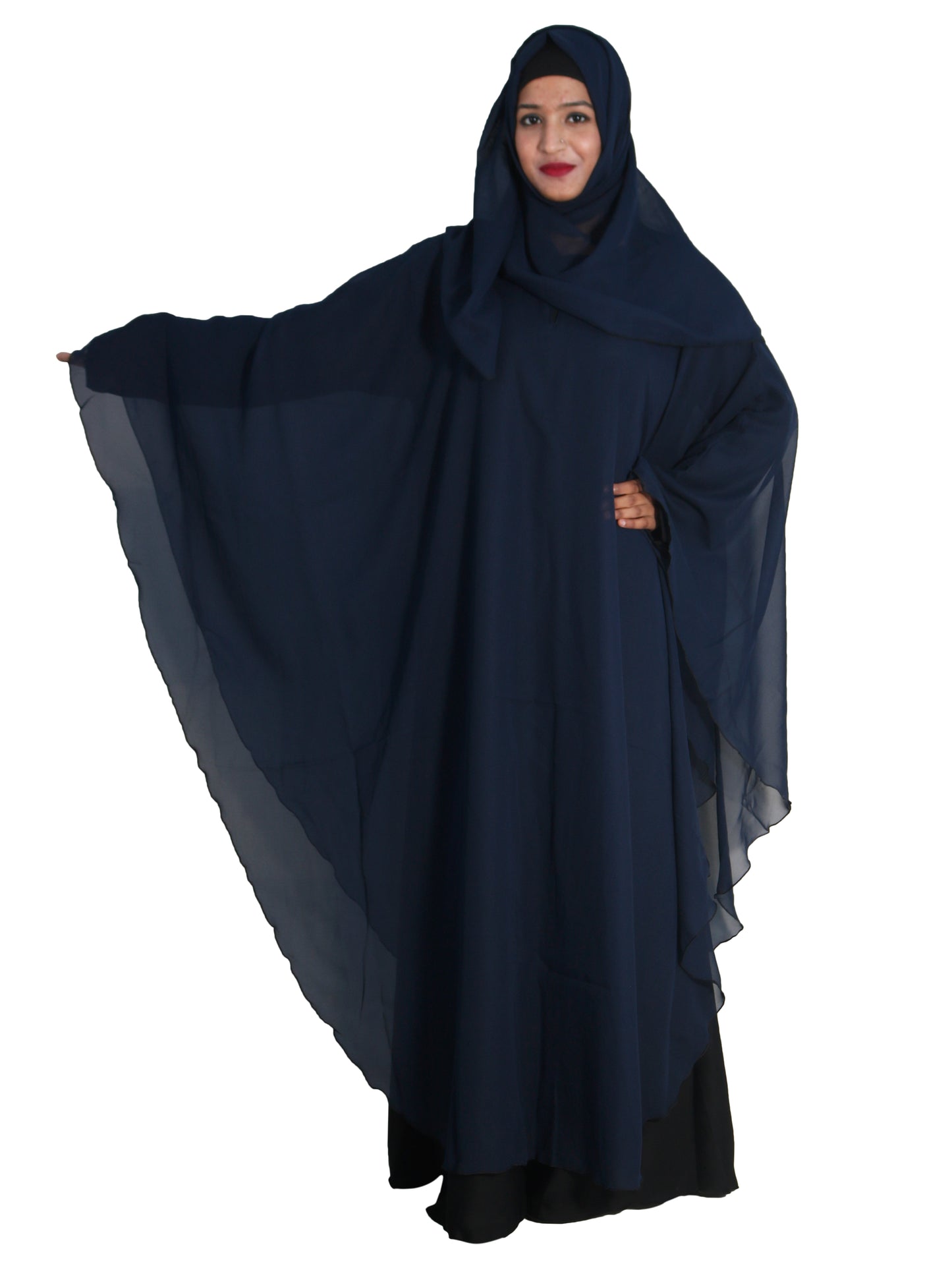 Beautiful Self Design Blue Farasha Art Silk Abaya With Hijab_0634