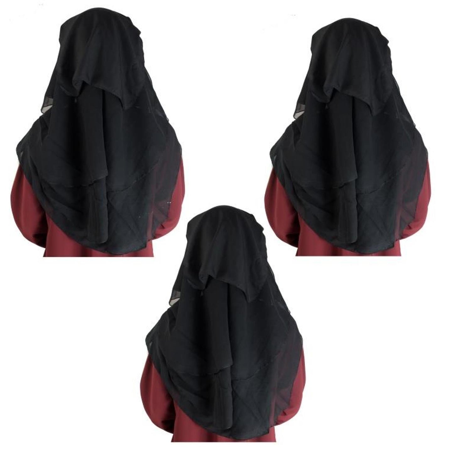 Beautiful Self Design Black 3 Layer Georgette 3Combo Nose Piece (Niqab_001)