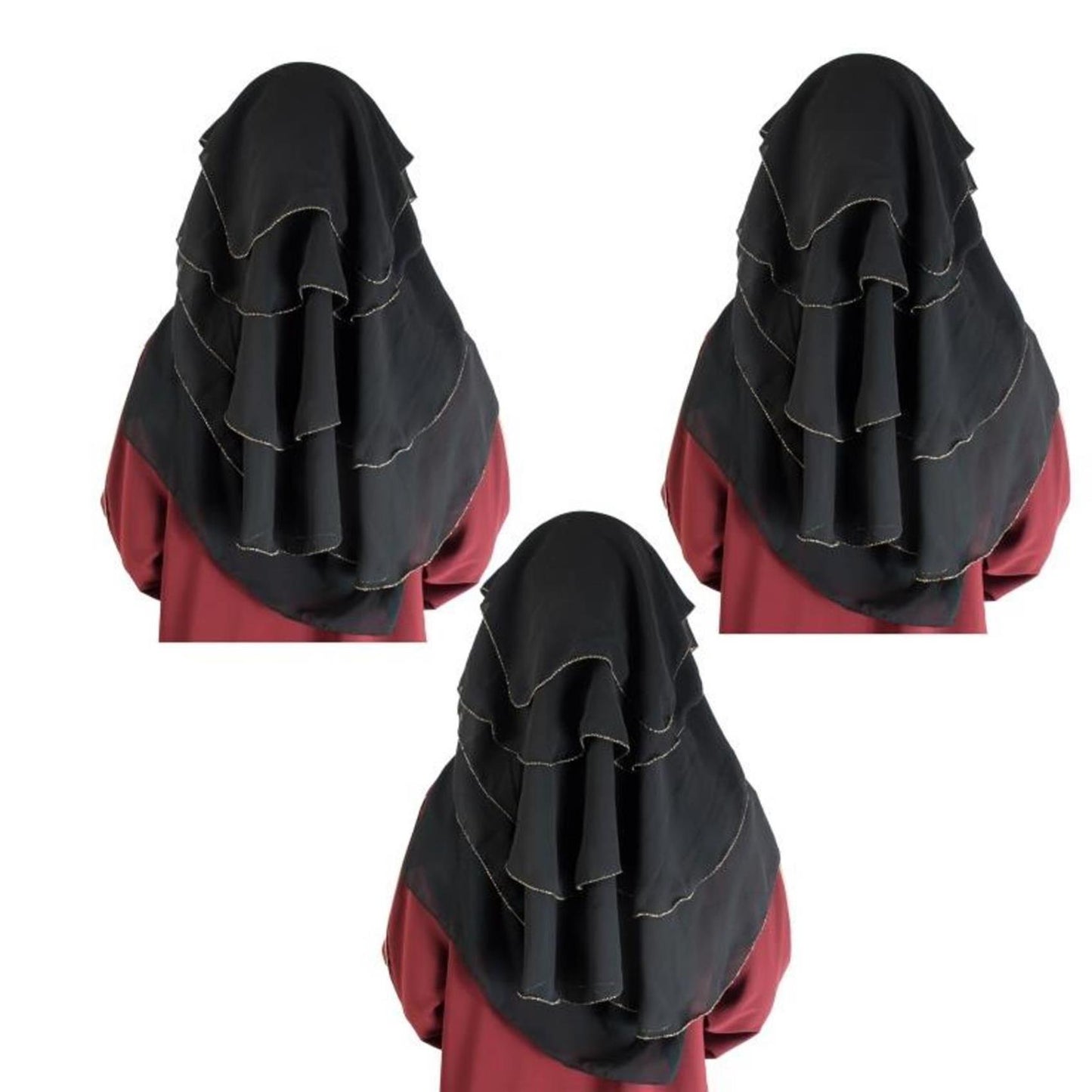 Beautiful Self Design Golden 4 Layer Georgette 3Combo Nose Piece (Niqab_003)