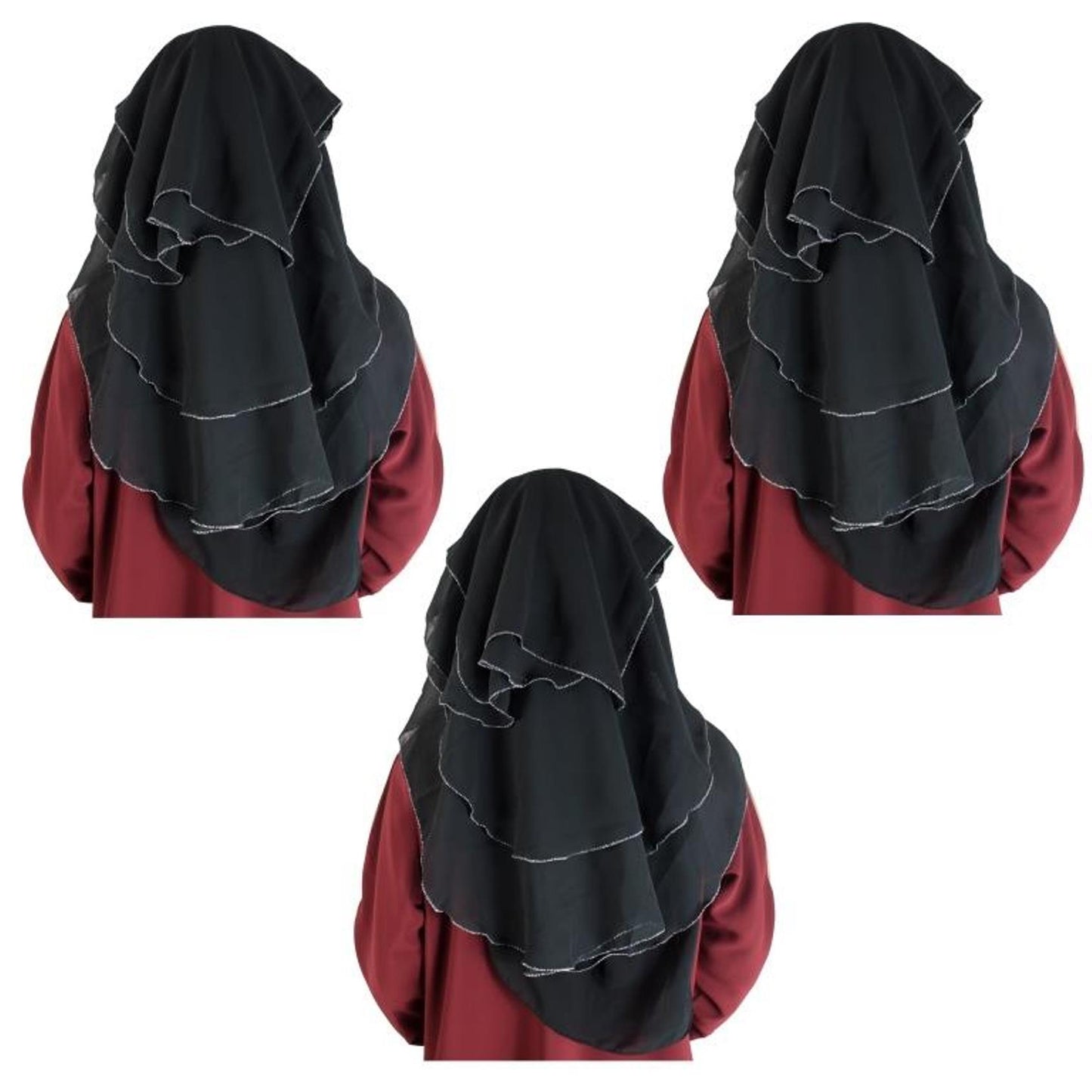 Beautiful Self Design Sliver 4 Layer Georgette 3Combo Nose Piece (Niqab_004)