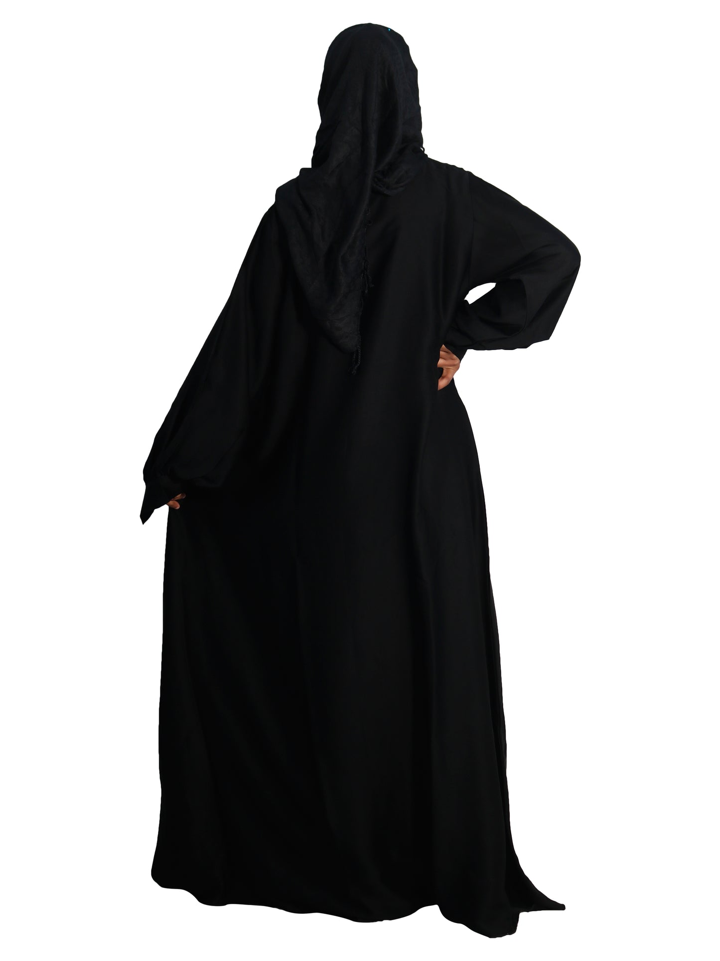 Beautiful Self Design Black Embroidered Art Silk Abaya With Hijab_0604