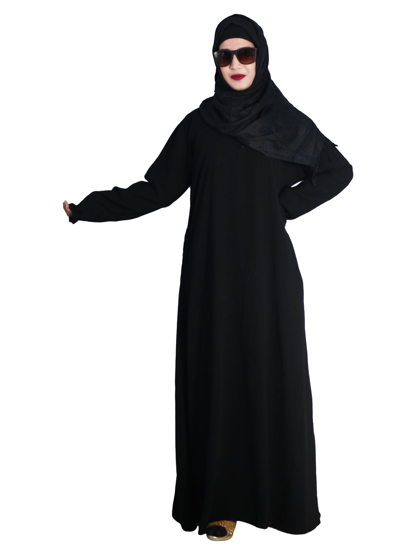 Beautiful Self Design Black Nida Art Silk Abaya With Hijab_0648