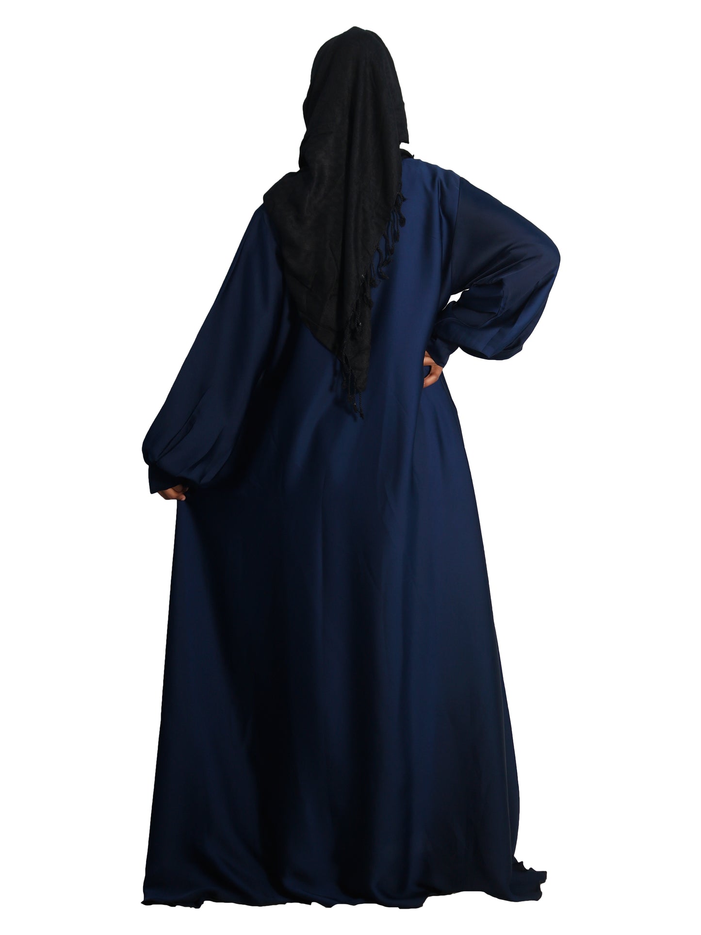 Beautiful Self Design Blue Embroidered Art Silk Abaya With Hijab_0605