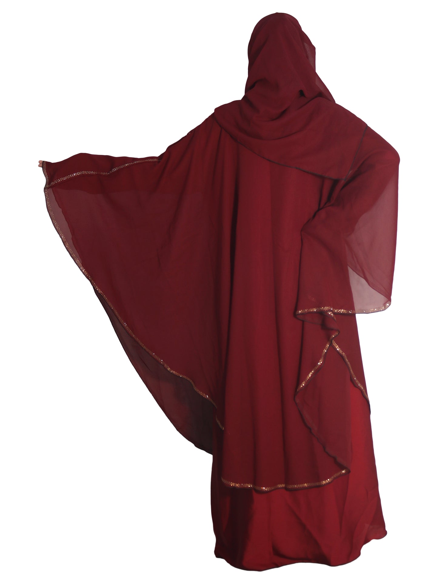 Beautiful Self Design Maroon Broach Farasha Art Silk Abaya With Hijab_0655