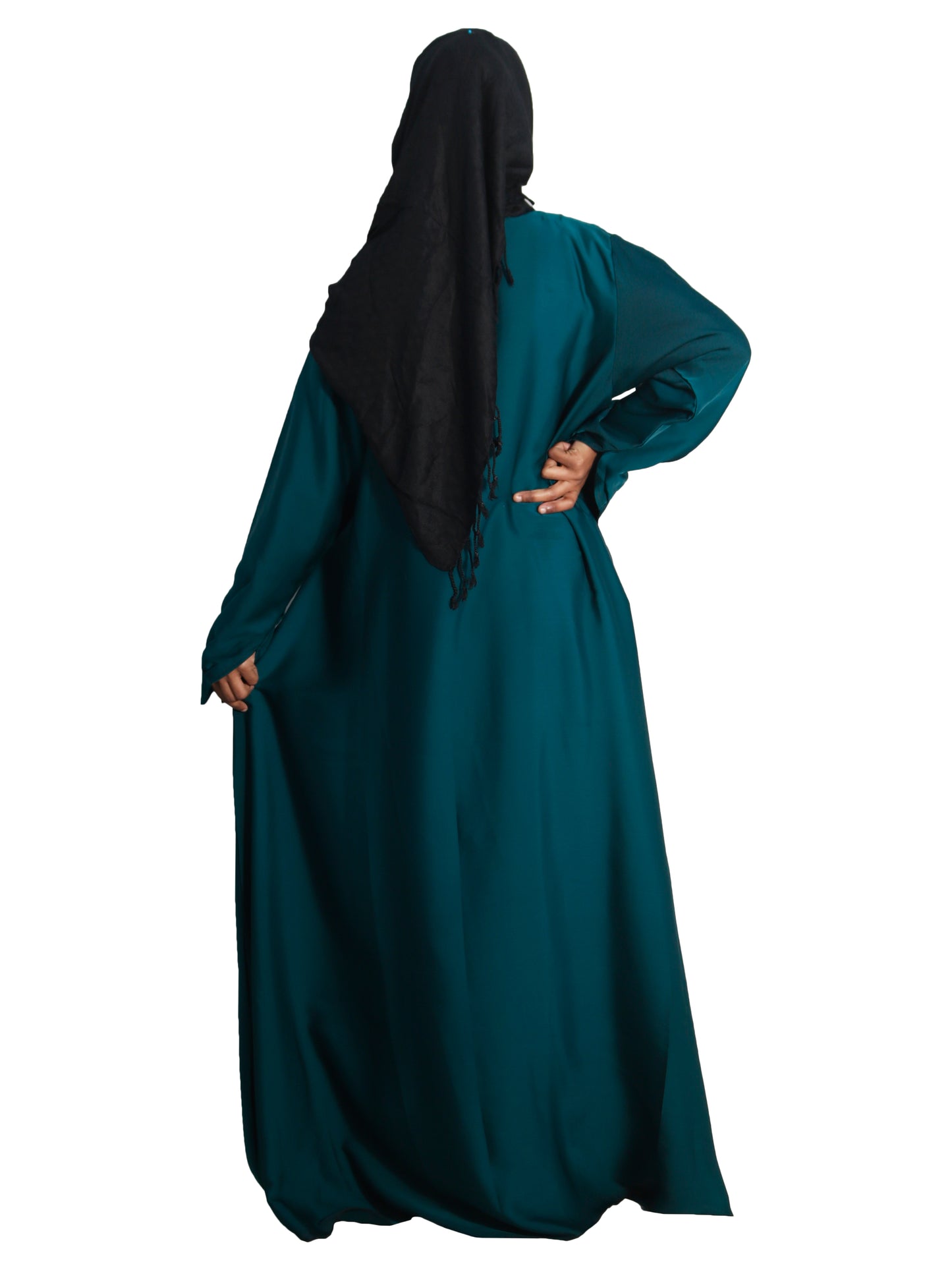 Beautiful Self Design Green Embroidered Art Silk Abaya With Hijab_0606