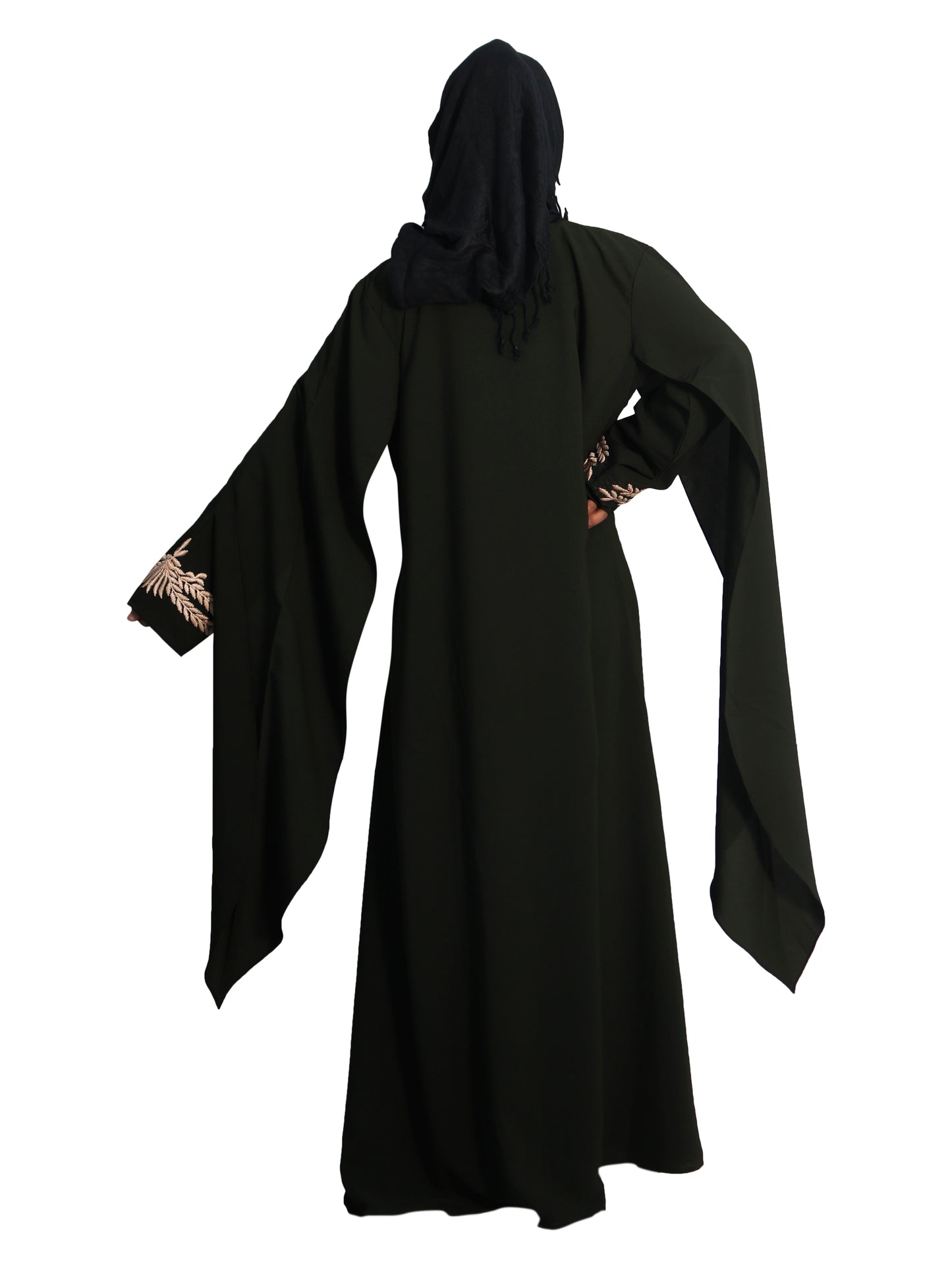 Beautiful Self Design Black Embroidered Art Silk Abaya With Hijab_0607