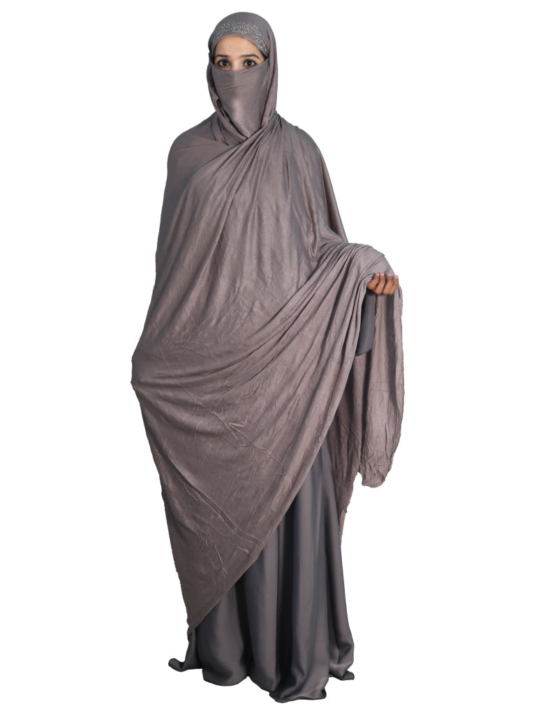 Beautiful Self Design Grey Hosiery Irani Chadar