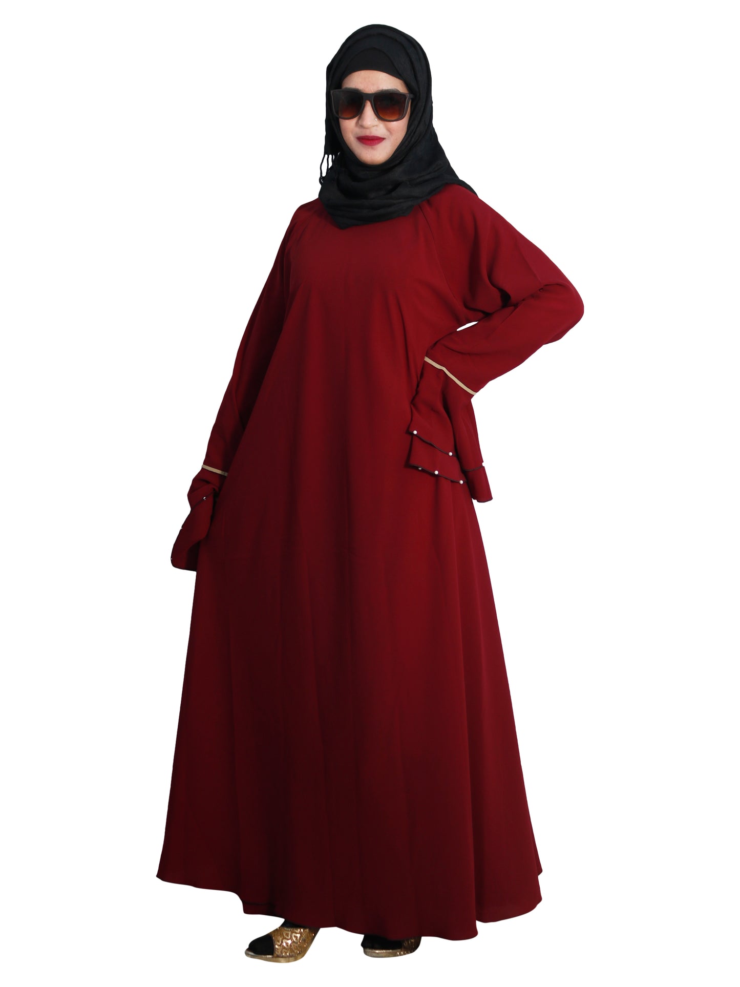 Beautiful Self Design Maroon Crepe Abaya Without Hijab_0609
