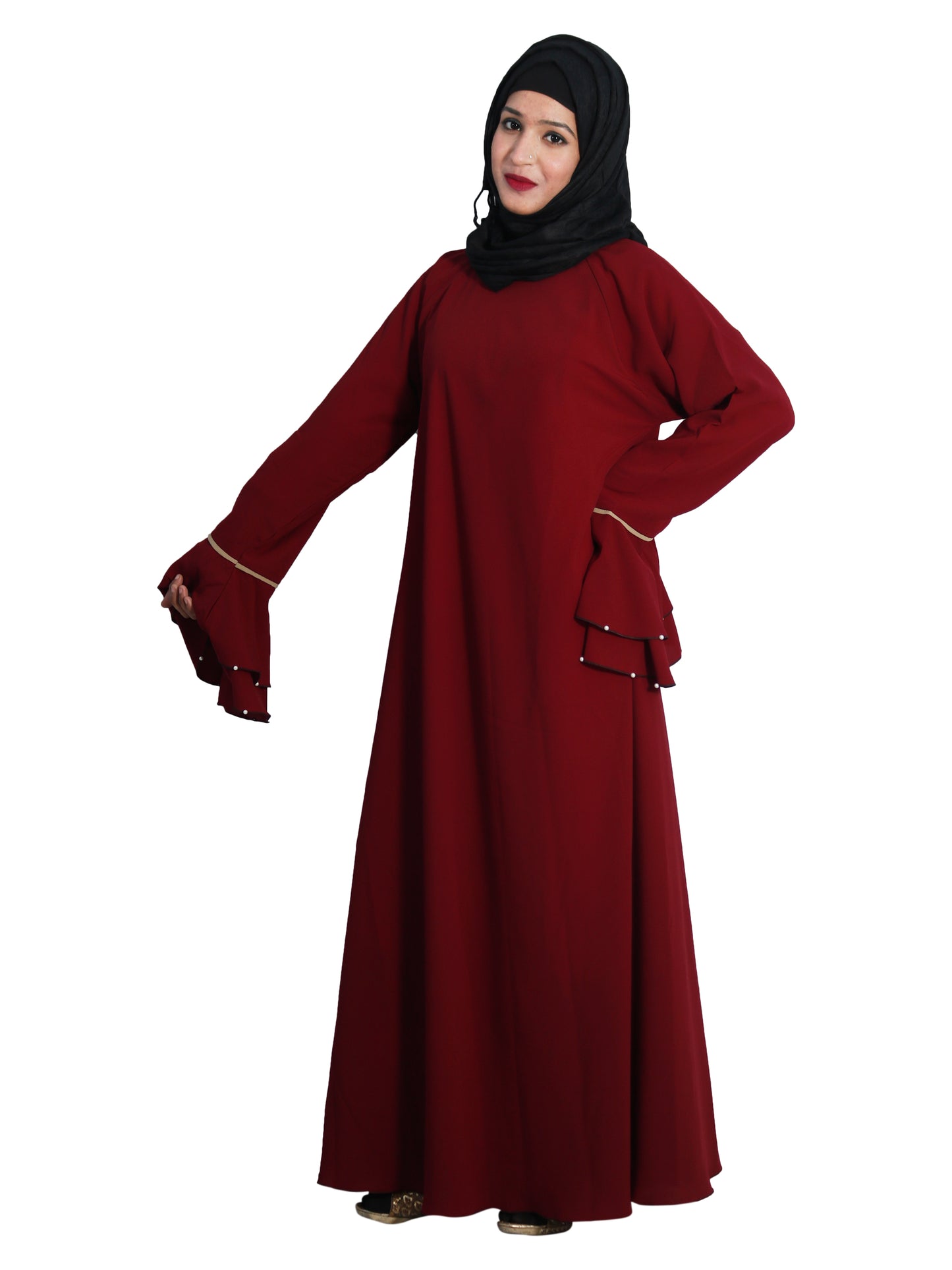 Beautiful Self Design Maroon Crepe Abaya Without Hijab_0609