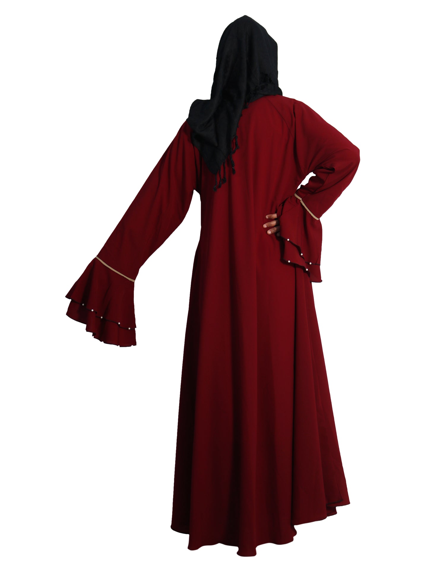 Beautiful Self Design Maroon Crepe Abaya Without Hijab_0609