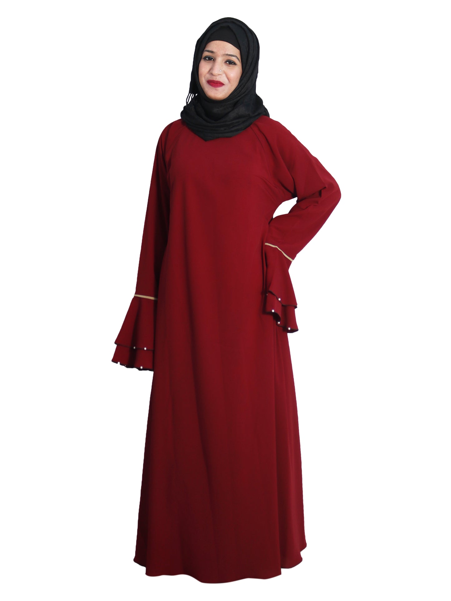 Beautiful Self Design Maroon Crepe Abaya Without Hijab_0609