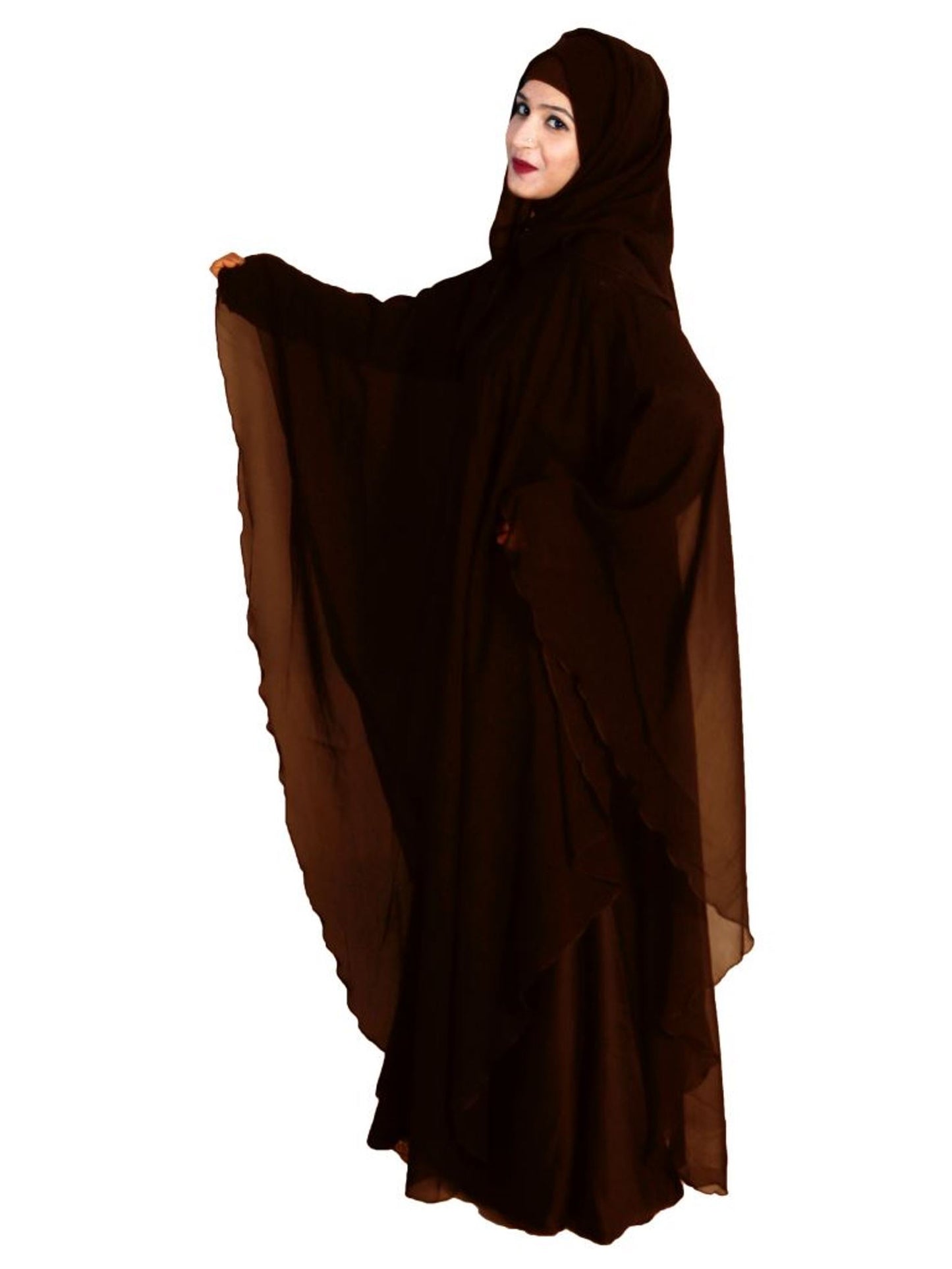 Beautiful Self Design Brown Farasha Art Silk Abaya With Hijab