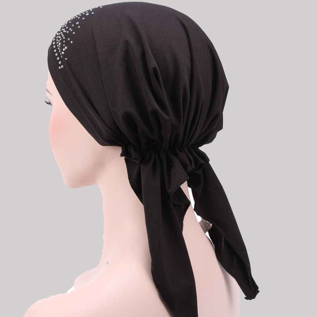 Beautiful Self Design Black Hosiery Hijab Cap for Girls & Women's