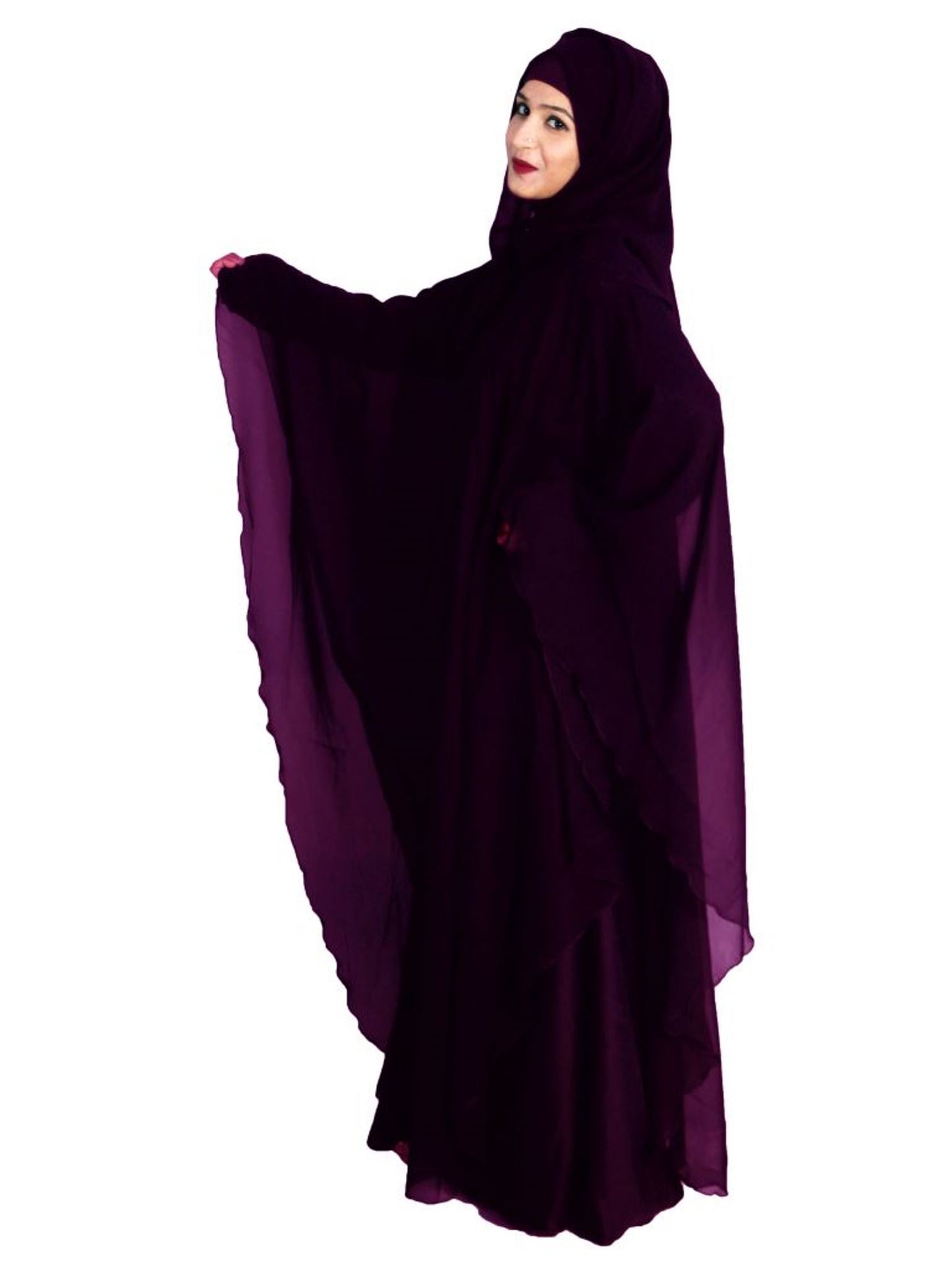 Products Beautiful Self Design Purple Farasha Art Silk Abaya With Hijab