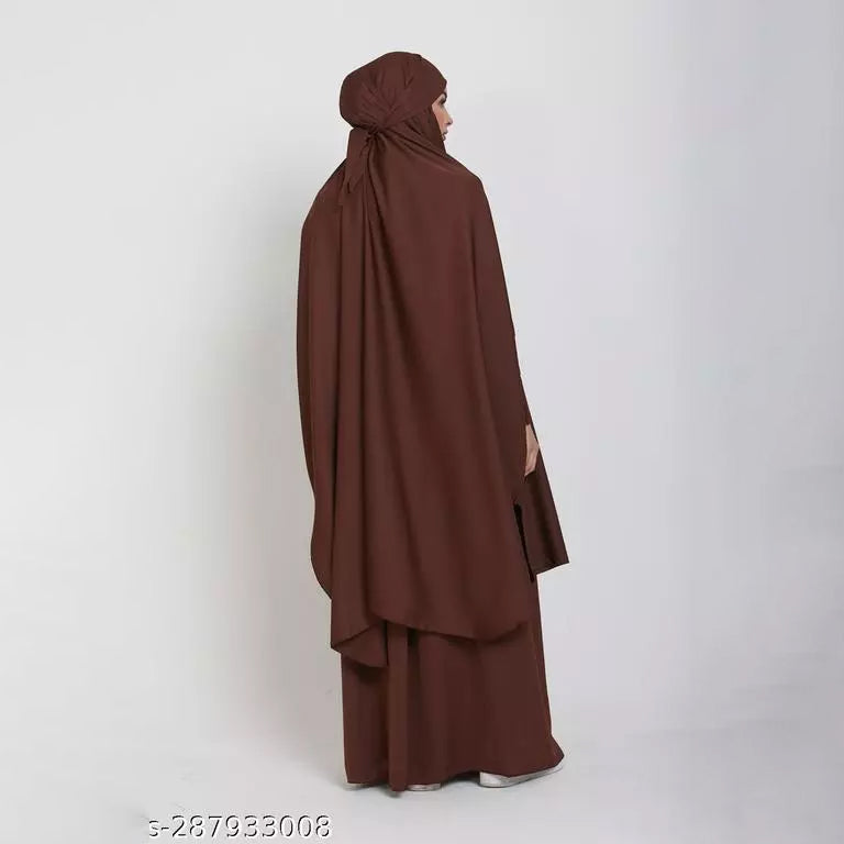 Luxury Two Piece Knee Length Jilbab Khimar Style Abaya and Skirt with Chunnat Slevees/Dolman Sleeves Coffe Brown Color| Tie Back Burkha Jilbab Khimar Style Abaya Hijab Niqab Islamic Modest Wear