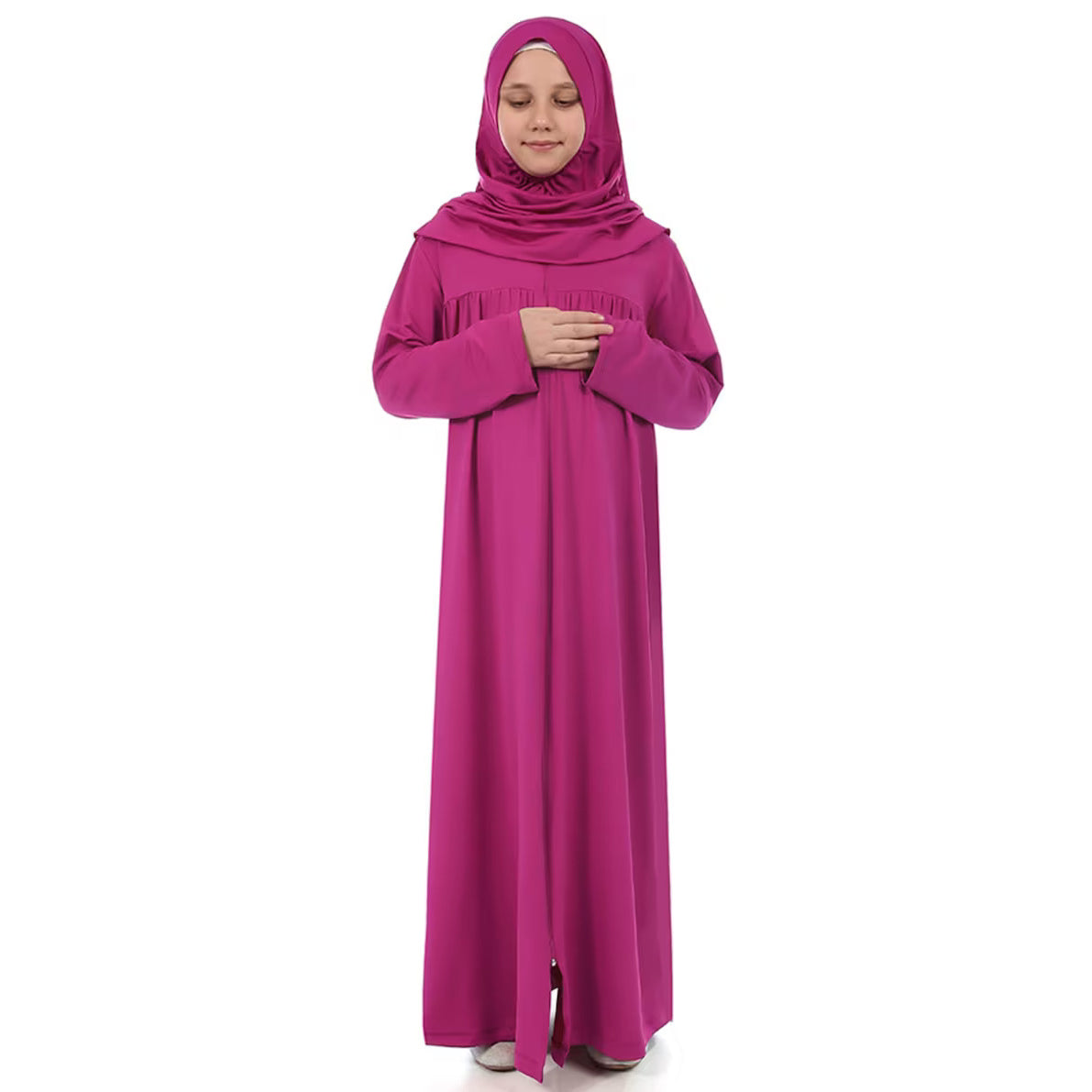 Kids or Children or Girls Abaya or Burqa Beautiful Self Design Magenta Lycra Islamic Abaya for Kids