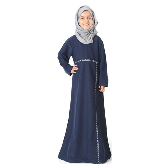 Beautiful Self Design Blue Crepe Islamic Abaya for Kids_010
