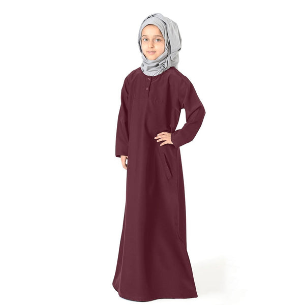 Beautiful Self Design Maroon Crepe Islamic Abaya for Kids_012