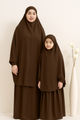 Mother and Daughter Matching Knee Length Jilbab Abaya with Skirt Coffee Brown with Noise PC