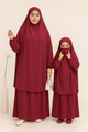 Mother and Daughter Matching Knee Length Jilbab Abaya with Skirt Maroon with Noise PC