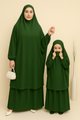 Mother and Daughter Matching Knee Length Jilbab Abaya with Olive Green with Noise PC