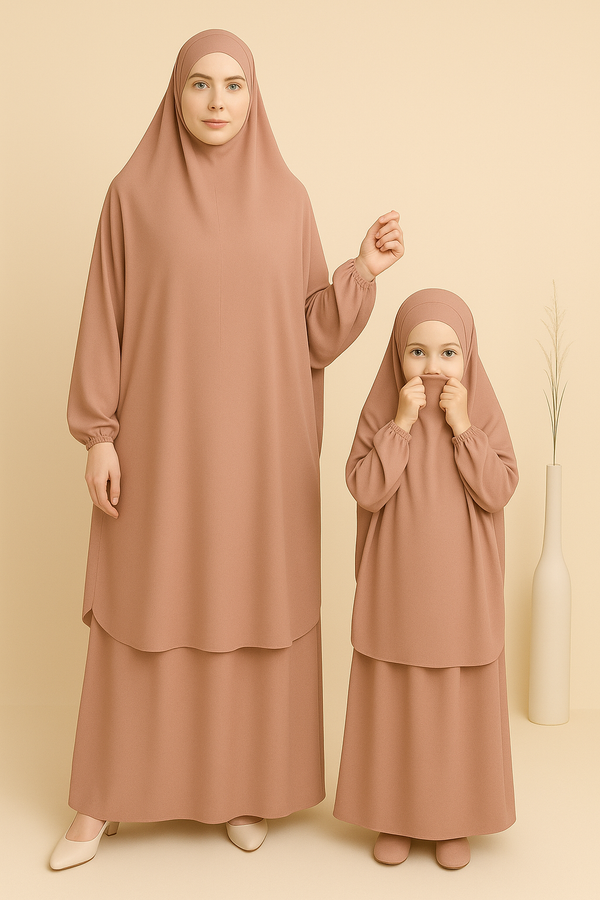 Mother and Daughter Matching Knee Length Jilbab Abaya with Skirt Chocomilk Color with Noise PC