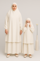 Mother and Daughter Matching Knee Length Jilbab Abaya with Skirt Off White with Noise Pc
