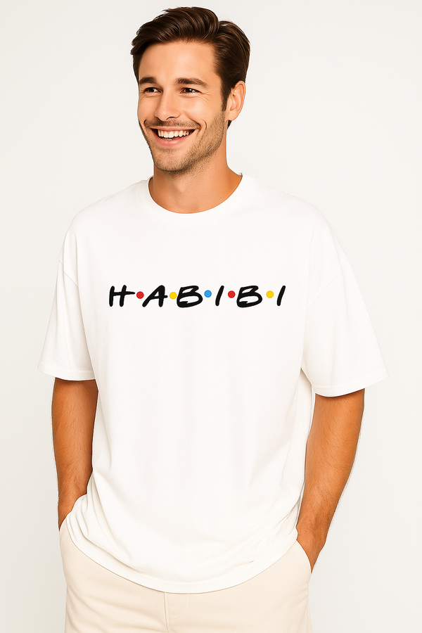 HABIBI | Terry Cotton Drop Shoulder Oversized White Tee | Islamic Urdu Arabic T-Shirt