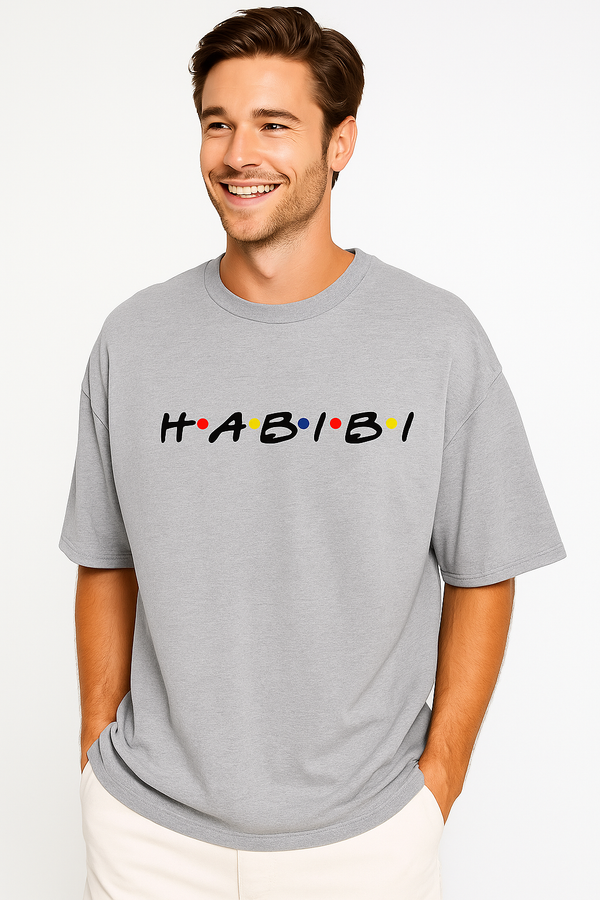 HABIBI | Terry Cotton Drop Shoulder Oversized Grey Tee | Islamic Urdu Arabic T-Shirt