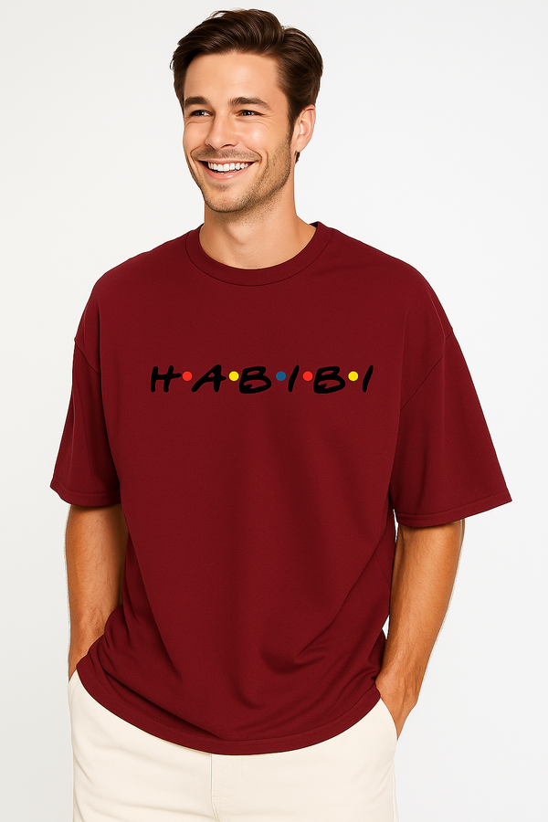 HABIBI | Terry Cotton Drop Shoulder Oversized Maroon Tee | Islamic Urdu Arabic T-Shirt