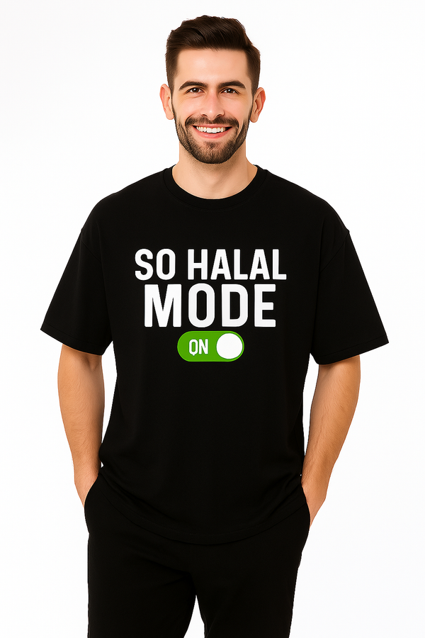SO HALAL MODE ON | Terry Cotton Drop Shoulder Oversized White Tee | Islamic Urdu Arabic T-Shirt