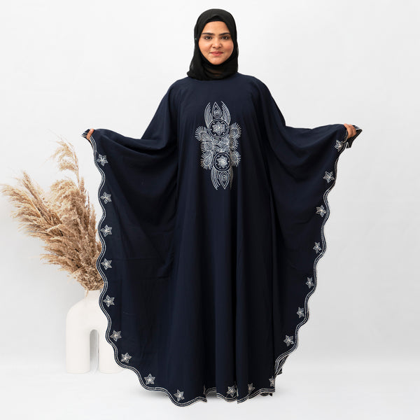 Round Border Embroidery Kaftan Abaya in Blue Color With Hijab (024)