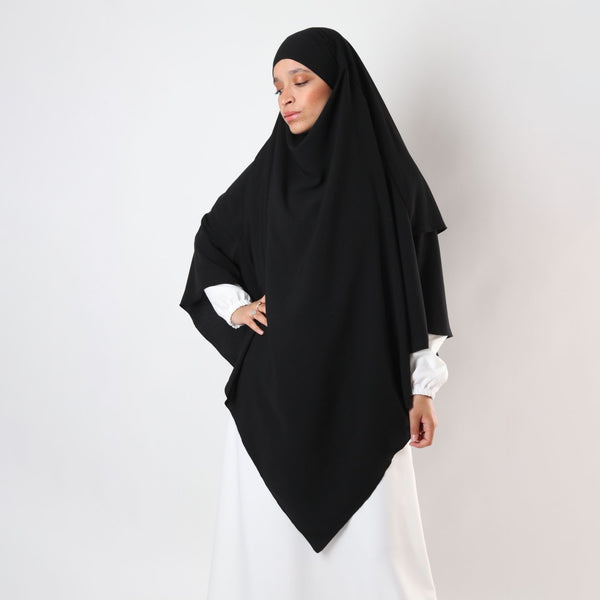 Khimar : 2 Layer Triangular Diamond Instant Khimar-Hijab-Jilbab for Girls & Women in Black Color | Tie Back Burkha Jilbab Khimar Style Abaya Hijab Niqab Islamic Modest Wear
