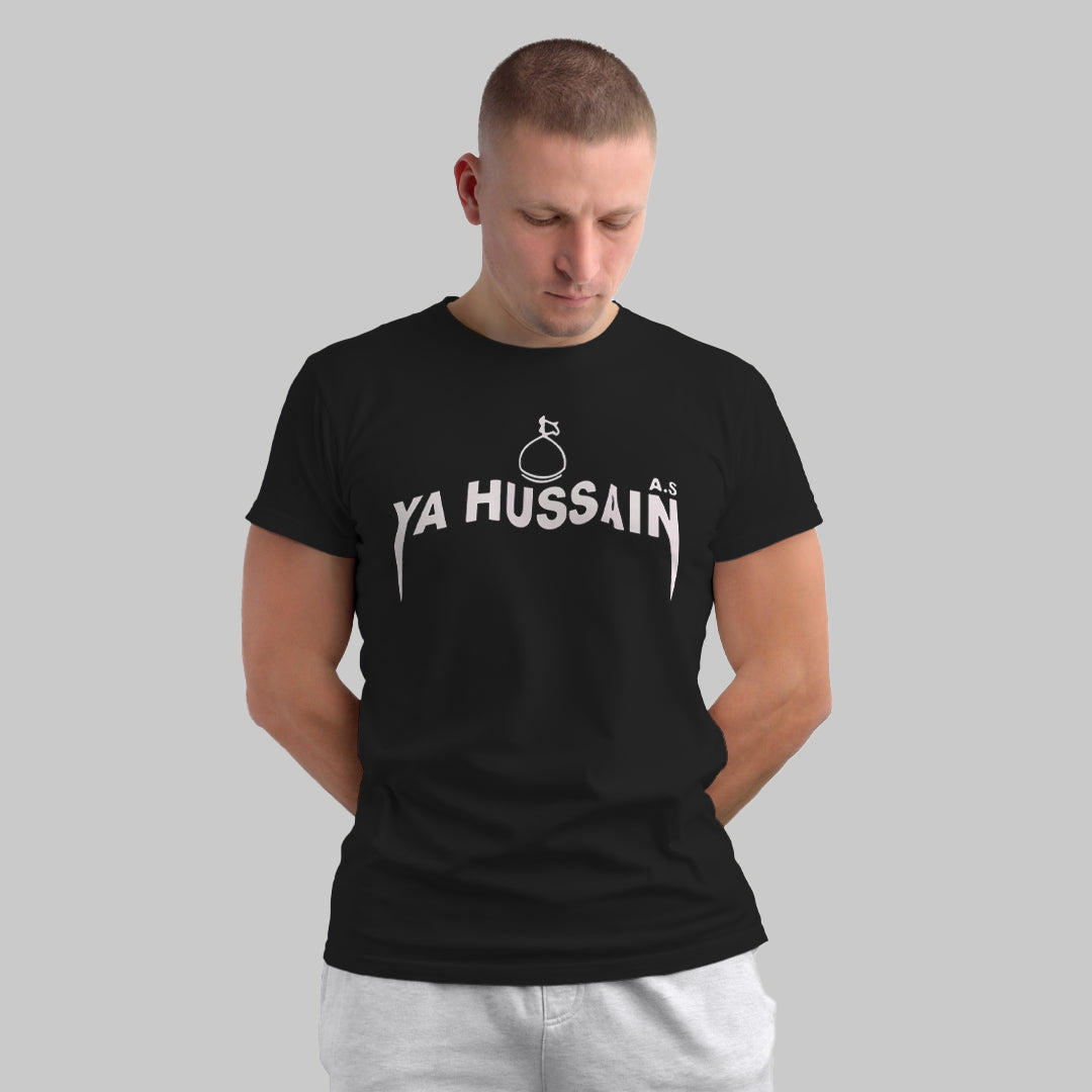 Ya Hussain T-Shirt Urdu or Arabic Men Printed Round Neck Premium Cotton Blend Black T-Shirt