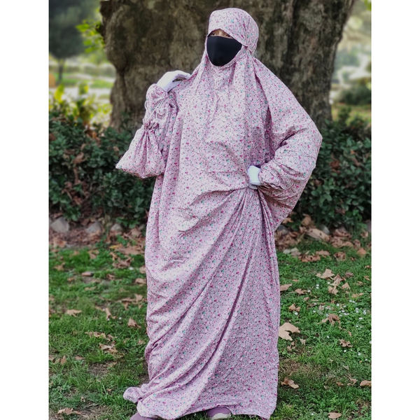 Namaz or Prayer Dress floral pink for Women crepe Cotton Jilbab Style