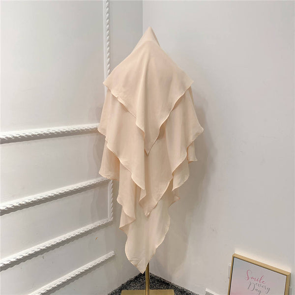 Khimar : 3 Layer Triangular Diamond Instant Khimar-Hijab-Jilbab for Girls & Women in Beige Color | Tie Back Burkha Jilbab Khimar Style Abaya Hijab Niqab Islamic Modest Wear
