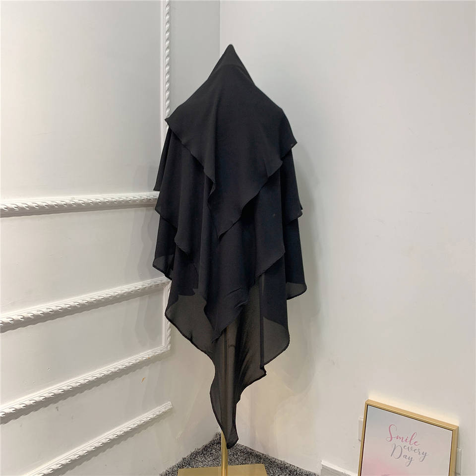 Khimar : 3 Layer Triangular Diamond Instant Khimar-Hijab-Jilbab for Girls & Women in Black Color | Tie Back Burkha Jilbab Khimar Style Abaya Hijab Niqab Islamic Modest Wear
