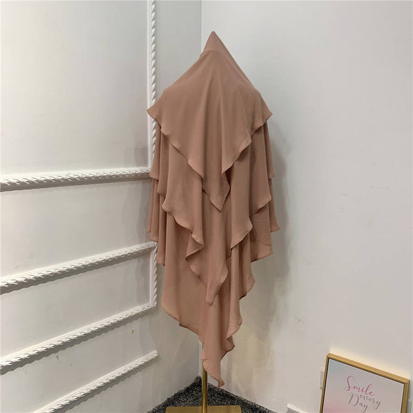 Khimar : 3 Layer Triangular Diamond Instant Khimar-Hijab-Jilbab for Girls & Women in 3 Layer Khimar Dark Beige Color | Tie Back Burkha Jilbab Khimar Style Abaya Hijab Niqab Islamic Modest Wear