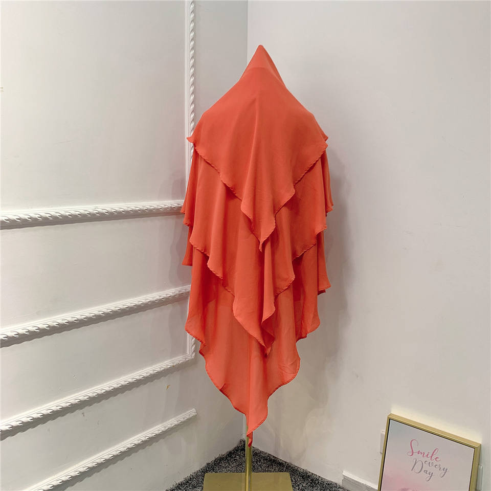 Khimar : 3 Layer Triangular Diamond Instant Khimar-Hijab-Jilbab for Girls & Women in 3 Layer Khimar Orange Color | Tie Back Burkha Jilbab Khimar Style Abaya Hijab Niqab Islamic Modest Wear