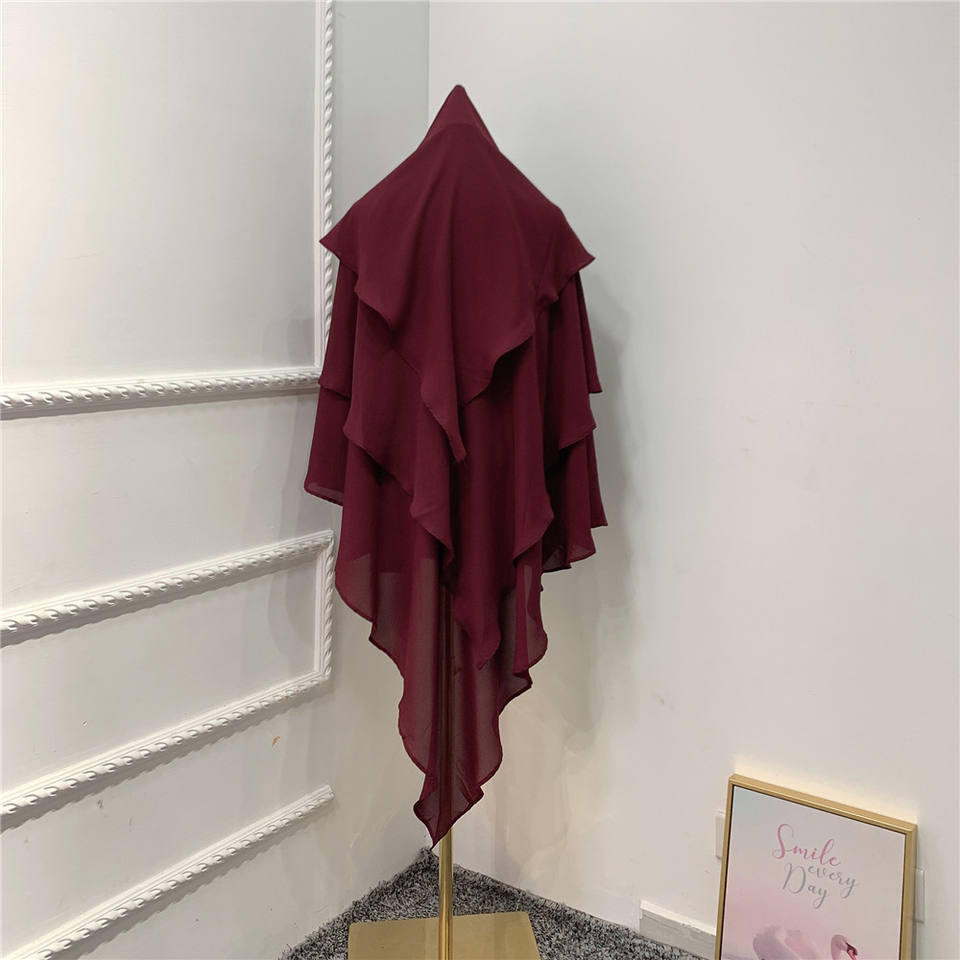 Khimar : 3 Layer Triangular Diamond Instant Khimar-Hijab-Jilbab for Girls & Women in 3 Layer Wine Red Color | Tie Back Burkha Jilbab Khimar Style Abaya Hijab Niqab Islamic Modest Wear