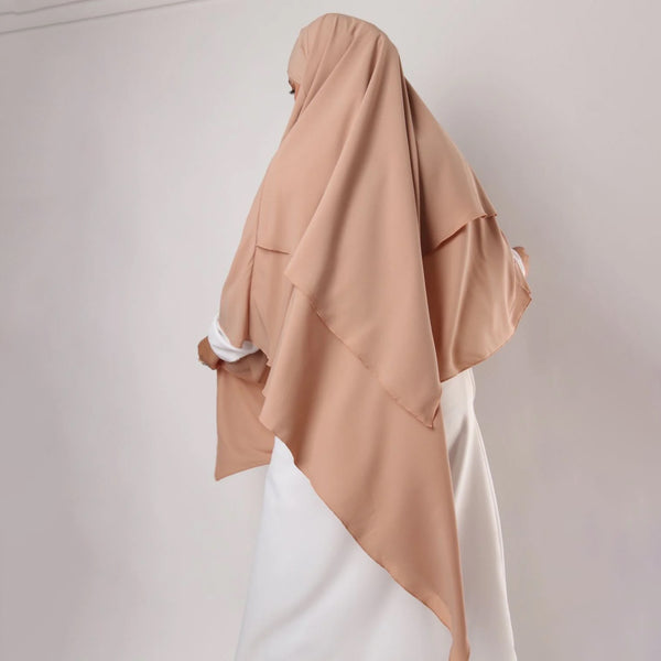 Khimar : 2 Layer Triangular Diamond Instant Khimar-Hijab-Jilbab for Girls & Women in Dark Beige Color | Tie Back Burkha Jilbab Khimar Style Abaya Hijab Niqab Islamic Modest Wear