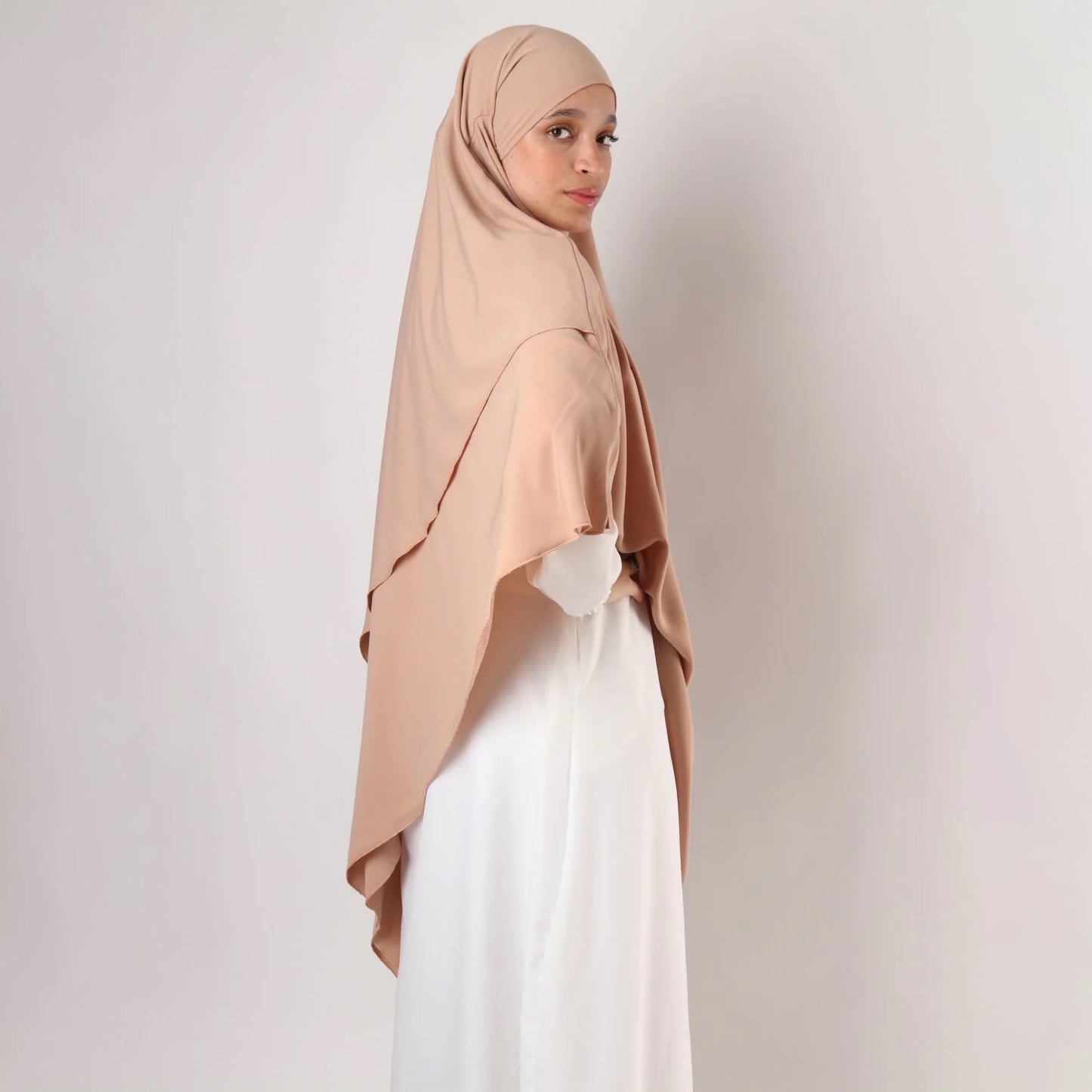 Khimar : 2 Layer Triangular Diamond Instant Khimar-Hijab-Jilbab for Girls & Women in Dark Beige Color | Tie Back Burkha Jilbab Khimar Style Abaya Hijab Niqab Islamic Modest Wear