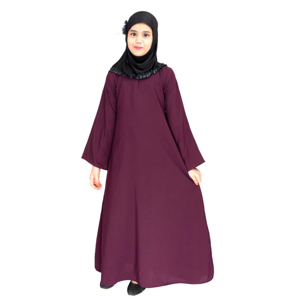 Beautiful Self Design Purple Crepe Islamic Abaya for Kids_003