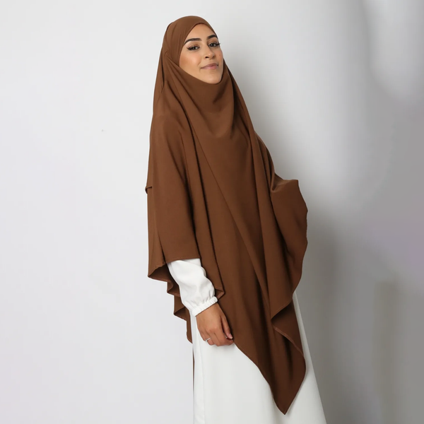 Khimar : 2 Layer Triangular Diamond Instant Khimar-Hijab-Jilbab for Girls & Women in Coffee Brown Color | Tie Back Burkha Jilbab Khimar Style Abaya Hijab Niqab Islamic Modest Wear