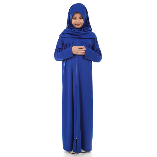 Kids or Children or Girls Abaya or Burqa Beautiful Self Design Dark Blue Lycra Islamic Abaya for Kids