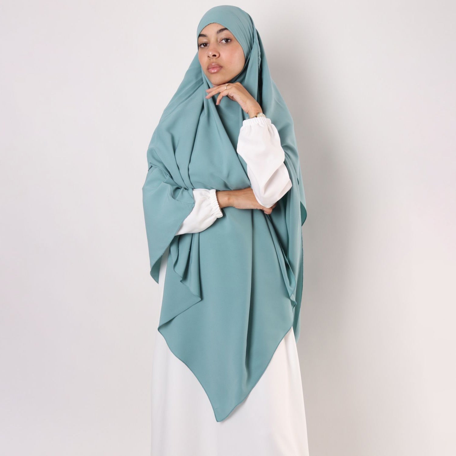 Khimar : 2 Layer Triangular Diamond Instant Khimar-Hijab-Jilbab for Girls & Women in Mint Color | Tie Back Burkha Jilbab Khimar Style Abaya Hijab Niqab Islamic Modest Wear