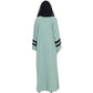 Beautiful Self Design Almond Green Front Open With Straight Black Patti Crepe Abaya or Burqa With Hijab for Women & Girls_0849
