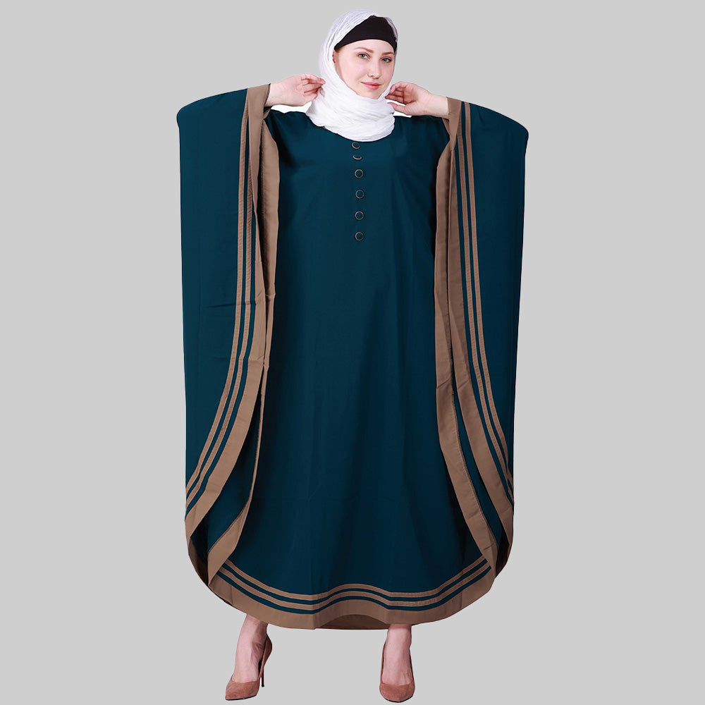 Beautiful Self Design Ramagreen Beige 3 Patti with 6 Button Kaftan Crepe Abaya or Burqa With Hijab for Women & Girls_0864