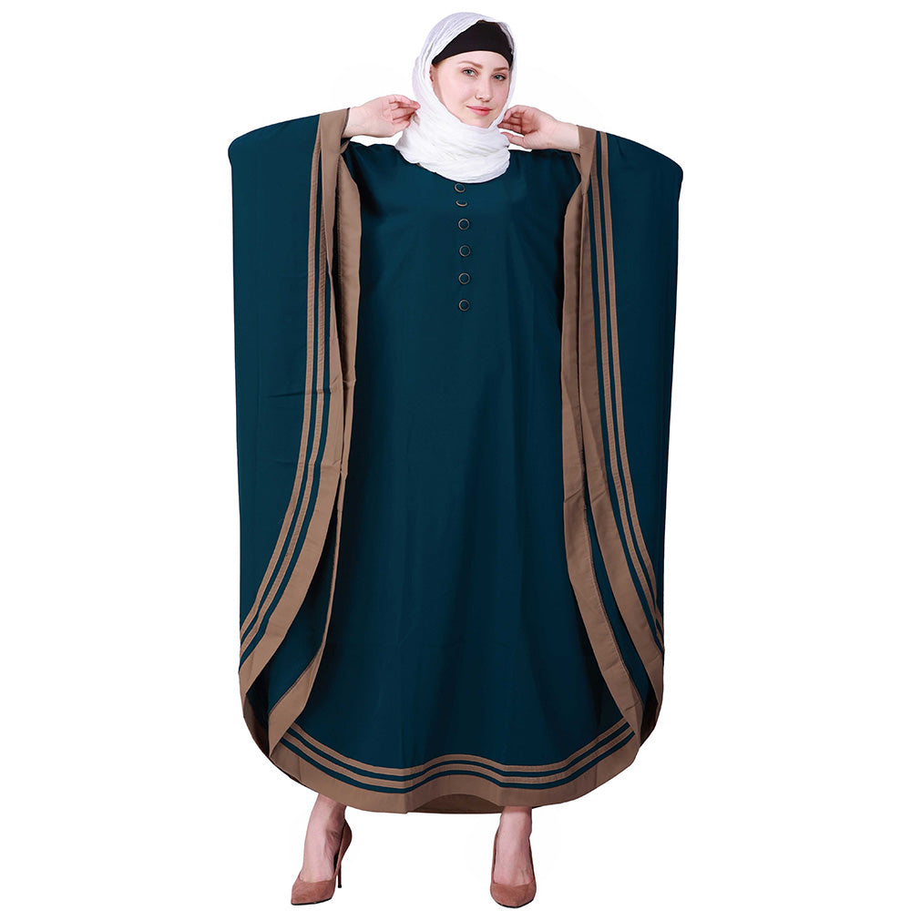 Beautiful Self Design Ramagreen Beige 3 Patti with 6 Button Kaftan Crepe Abaya or Burqa With Hijab for Women & Girls_0864